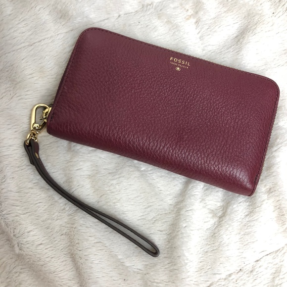 Fossil Handbags - Fossil Raspberry Leather Zip Around Wallet